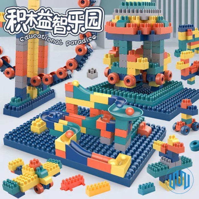 MUST HAVE MAINAN LEGO BANGUNAN BALOK PARTIKEL BESAR RUN MARBLE EDUKASI TERBARU