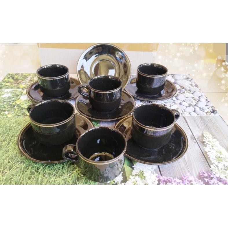 Cangkir Set Hitam Lis Mas Isi 6Set/Cangkir/Cangkir /Cangkir Keramik/Cangkir Kopi/Gelas Kopi/Set Kera