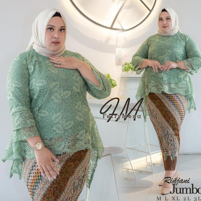 Setelan Kebaya Rinjani Jumbo Big Size Ld 130 Warna Sage Dan Lainnya Berkualitas