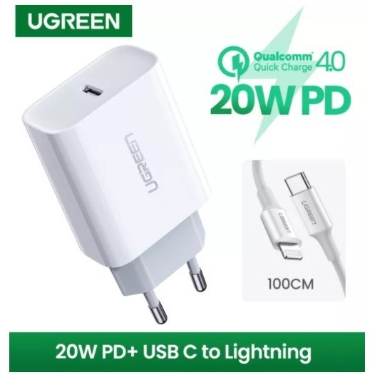 Terlaris Ugreen Combo Pd Charger + Cable Type C Lightning Mfi Pd 3.0 36 Watt