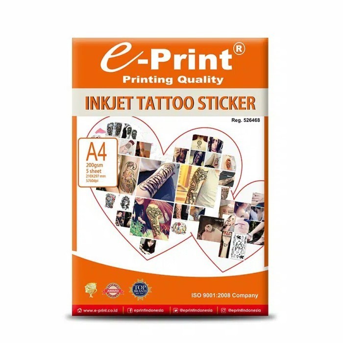 

Terlaris Kertas Stiker Tatto Inkjet Temporary A4 200Gsm Eprint Promo Terbaru