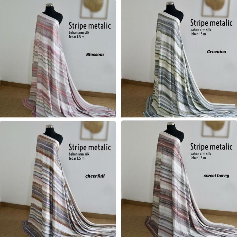 Promo Kain Motif Bahan Silk// Kain Armani Silk Motif Salur // Kain Baju Gamis Couple