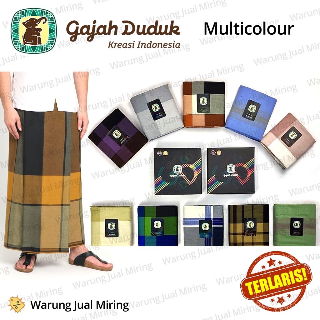 Sarung GAJAH DUDUK Multicolour Multi Color Kain Tenun Motif Warna Dewasa Pria Laki Cap Solat Sholat 