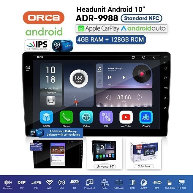 New Head Unit Android Orca Standard Series Adr 9988 Nfc 10 Inch Ram 4/128