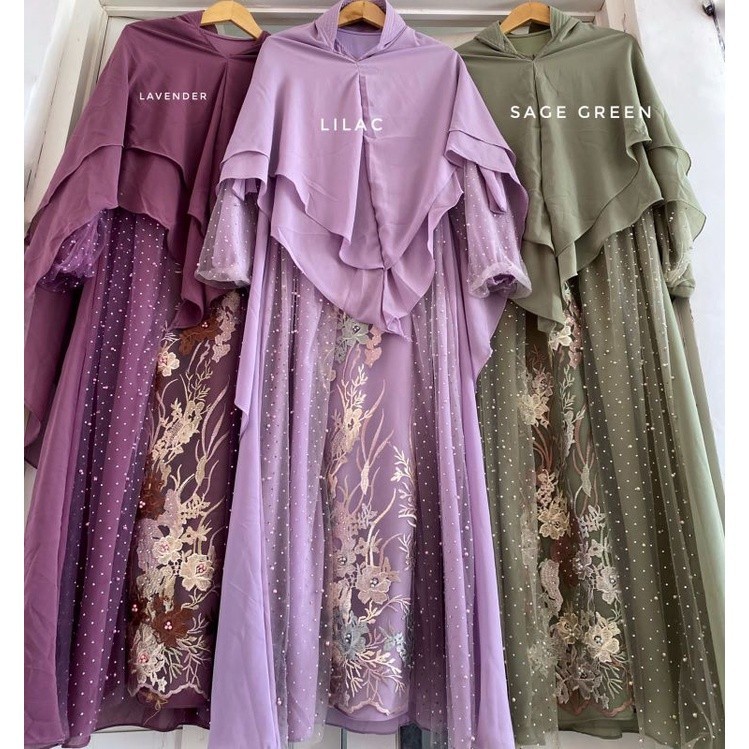 E72 IKAFARIDA - GAMIS SYAR'I SET KHIMAR BROKAT MEWAH KONDANGAN PESTA BUSUI SLT