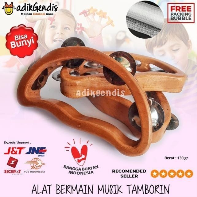 Mainan Anak Alat Musik Edukasi - Tamborin / Kecrekan / Kicrik Kayu | peterstorez