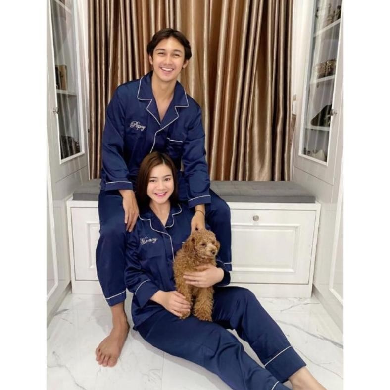 BIG SALE Piyama pajamas baju tidur couple pria wanita custom bordir nama hadiah kado gift nikahan we
