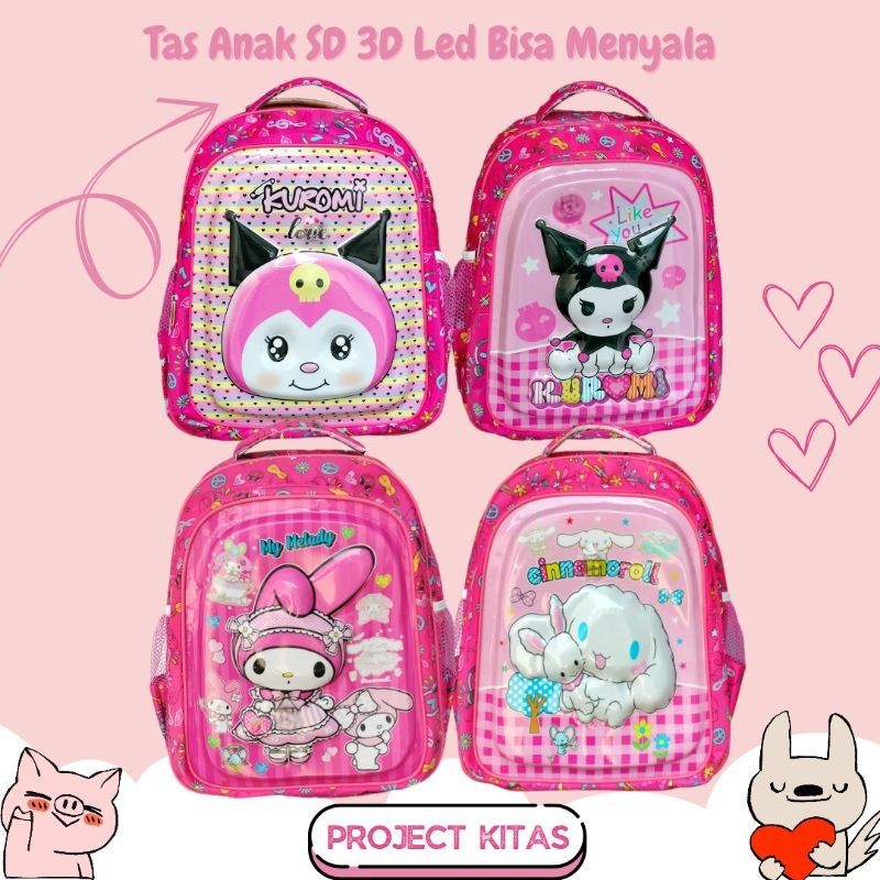 Tas Sekolah Cewek SD Terbaru Termurah/Tas Sekolah SD Cewek ber LED/Tas Sekolah SD Kuromi Mickey Mous