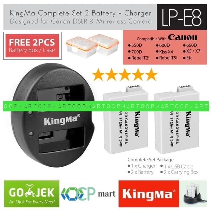 NEW SERIES BATERAI KINGMA CANON LP-E8 2X DUAL CHARGER 550D 600D 650D 700D WASABI QUALITY ORIGINAL