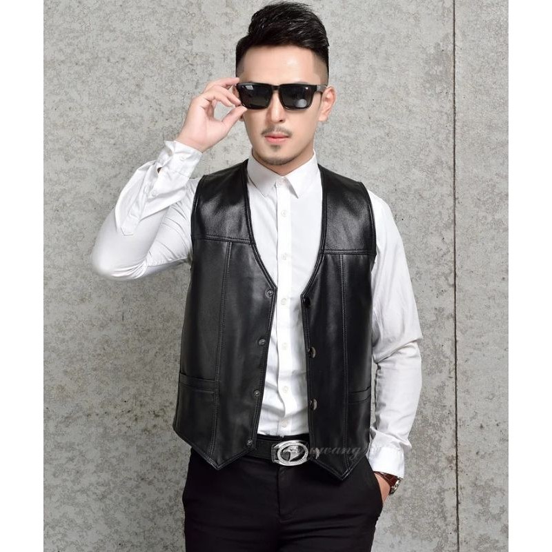 Rompi Kulit Pria Rompi VEST Kulit Semi Keren Pria Rompi Casual rompi anti Angin Rompi Jas Rompi form