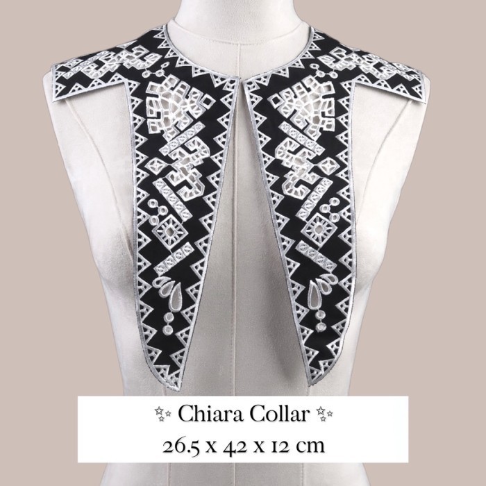 

Kerah Renda Bordir Hitam Putih Mewah Premium Faux Collar Import