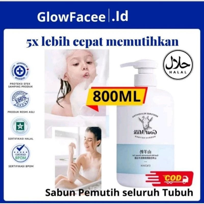 BPOM Goat Milk 800ml Sabun Mandi Cair Susu Domba Pemutih Seluruh Badan Aman Untuk Kulit Pria Wanita