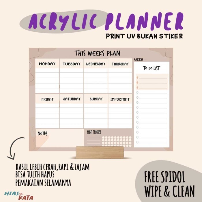 

Sale!!! Weekly Planner Aesthetic Acrylic Uv Print Notes To Dolist Akrilik Trendi