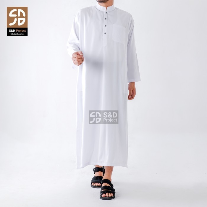 TERMURAHGamis Jubah Koko Pria Muslim Bahan Katun Tesla Premium Polos - Putih - Putih, Mjumbo lengan 