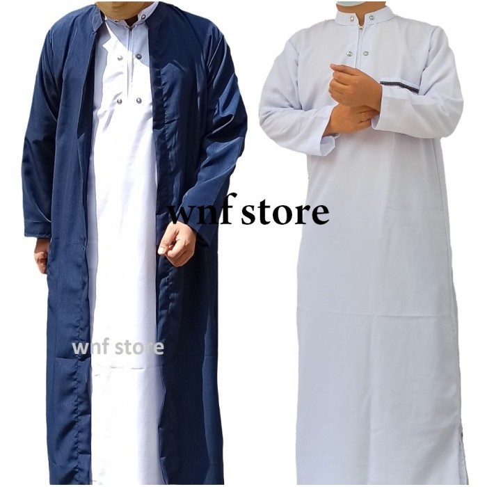 LANGSUNG KIRIMLuar + Dalam - Jubah gamis pria coklat jubah belah pria - NAVY & PUTIH, Mslimfit lenga