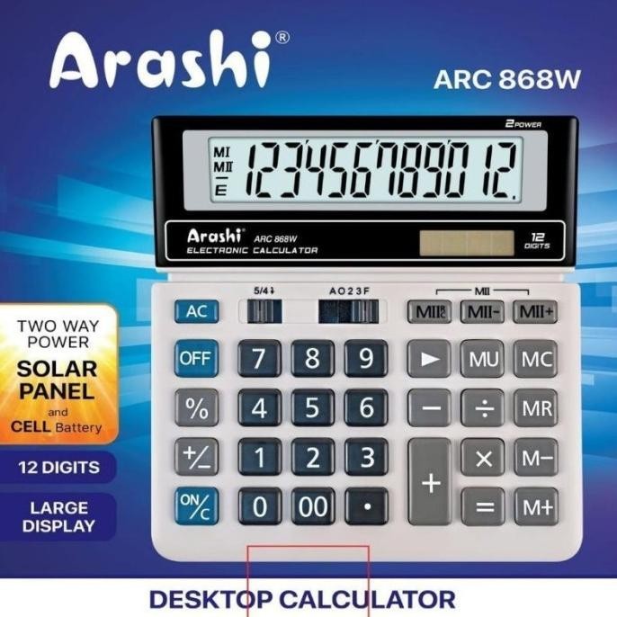 

Recomend Arashi Calculator ARC 868W kalkulator 12 Digit Layar Besar Solar Panel !!