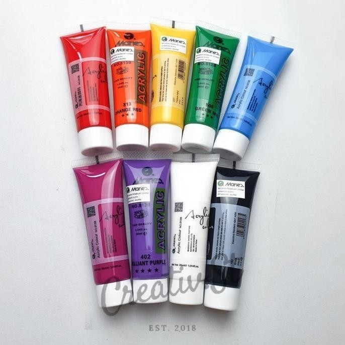 

Best - Maries Acrylic 30 ml Paint Acrylic Set Cat Akrilik Warna Dasar 7W 9W - 7 Warna ~