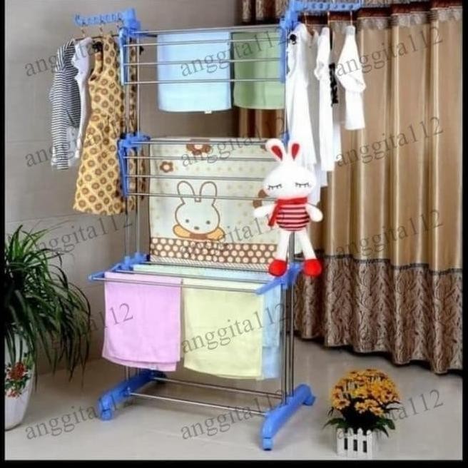 Spesial Ww Stand Hanger Jemuran Baju Handuk 3 Tingkat Stanliess Steel Mihoyumu14
