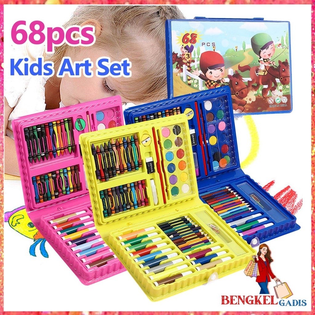 

Drawing Set 68Pcs Oil Pastel Crayon 68 IN 1 Set Krayon Mewarnai dan Melukis Lengkap dengan Cat Air