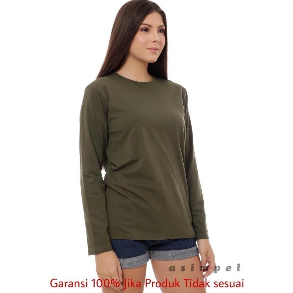 TERLARIS Kaos polos wanita lengan panjang hijau army premium cotton