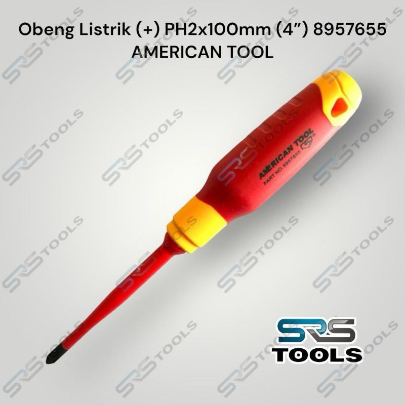 AMERICAN TOOL 8957655 Obeng Listrik Elektrik + Plus PH2 100 mm 4" ERGO SOFT Tegangan Tinggi VDE 1000