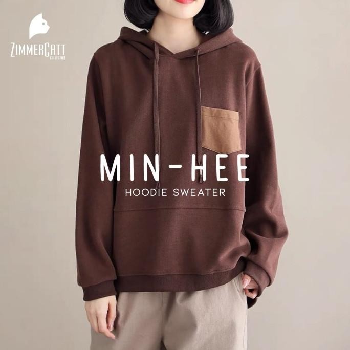 Flash Sale Sweater Hoodie Pocket Korea Wanita Kekinian Oversize Min-Hee - XL - Denim 