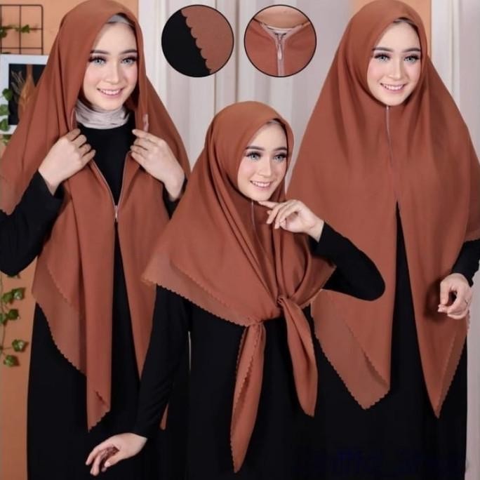 Sale Hijab Syari Ziper Jumbo Laser Cut Kerudung Instant Zipper Jumbo Polos Grosir