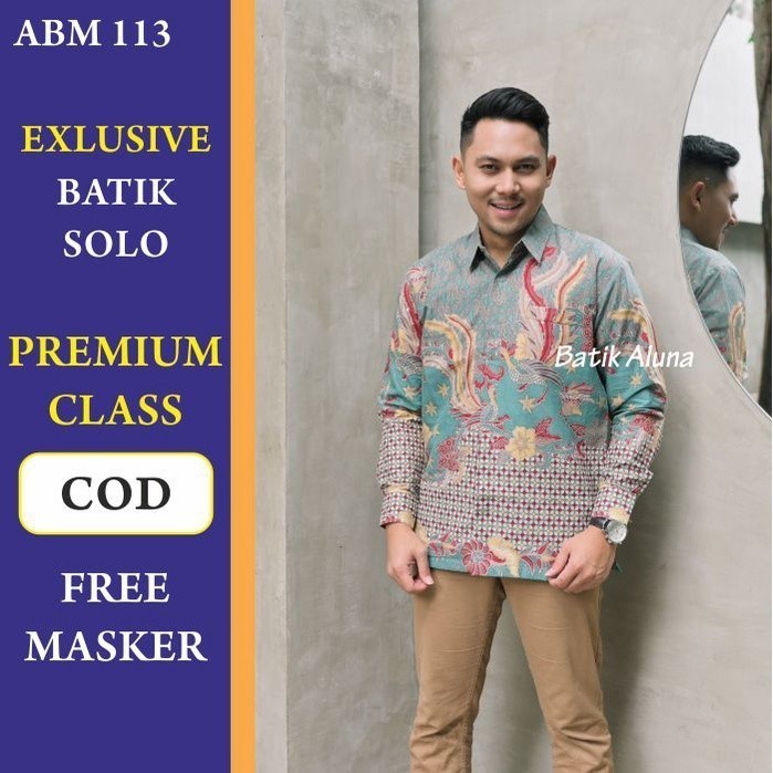 Kemeja Batik Pria Lengan Panjang Bahan Katun Premium Baju Kondangan Cowok Free Masker ABM 113