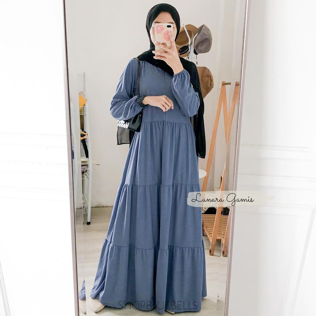 Promo Mega Sale 2.2 // Lunara Maxy / Gamis Muslim Dropknit Susun Grosir Seragam Pengajian