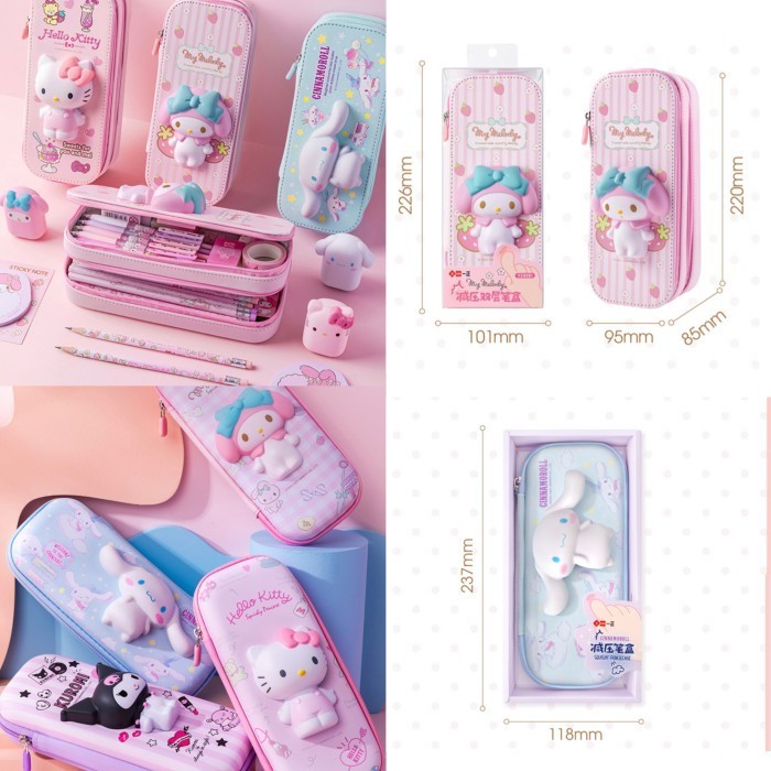 

Ready Kotak Pensil Anak Squisy Motif Kuromi Kitty Melody Cinnamoroll Sanrio