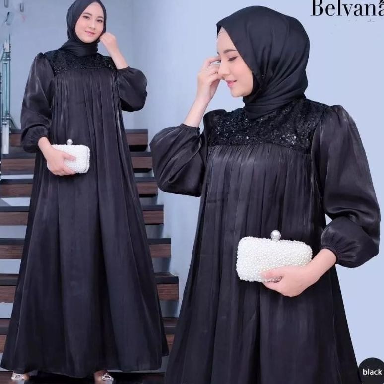 NEW Belvana dress busana pesta wanita bahan shimmer aplikasi tile manik manik cantik / baju gamis ko