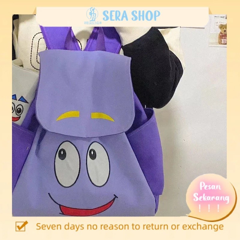 tas gendong lucu tas ransel bulu tas kartun 3d tas warna putih Sera Adventure Dora ransel Dora peta