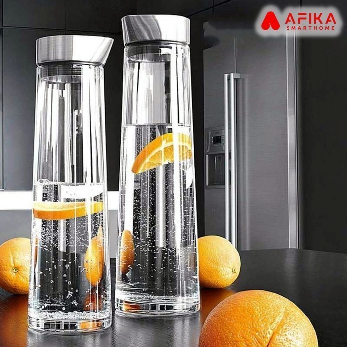 Botol Kulkas Pitcher Air Dingin Jus Teko Kaca Tutup Stainless Steel