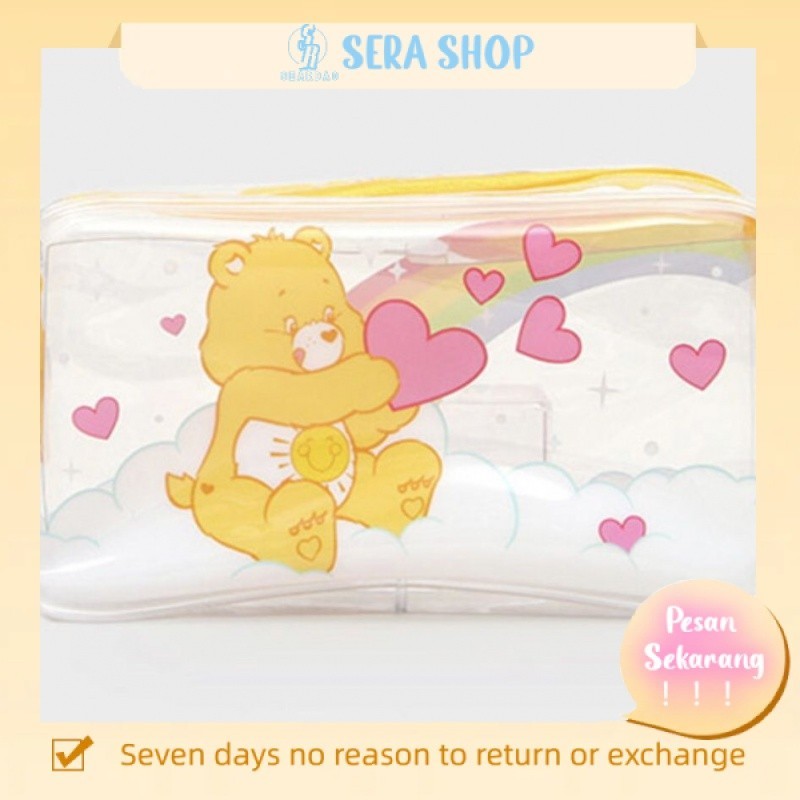 

♗Sera Korea asli carebears rainbow bear kuning persegi panjang transparan tas kosmetik / tempat pensil