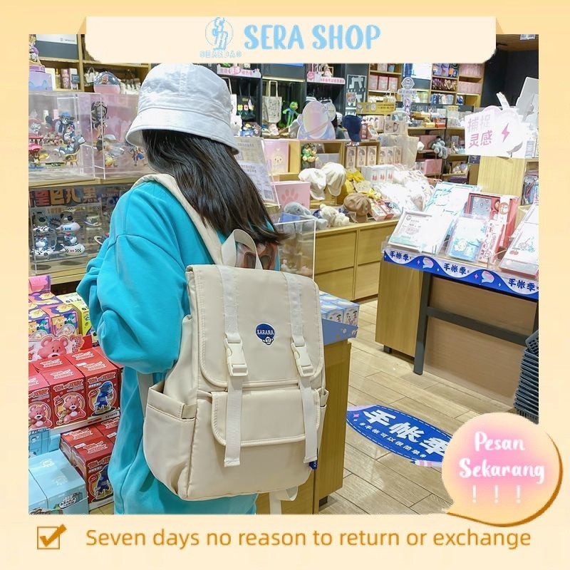 

☾Sera Korea Retro Port Style Kapasitas Besar Siswa Ransel Wanita Jepang Harajuku Perkakas Tas Sekolah Ransel Rompi