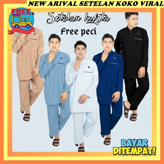 Bsju Muslim Setelan Celana Kekinian Set Kemeja Cowo Putih Polos Bahan Saudi Premium Polyester Pakaia