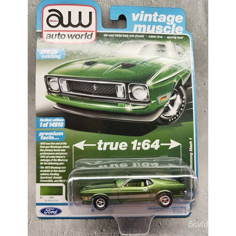 AW Diecast Ornamen Pajangan Model Mobil Logam Campuran Ford Mtang MACH1 Skala 1/64 1973