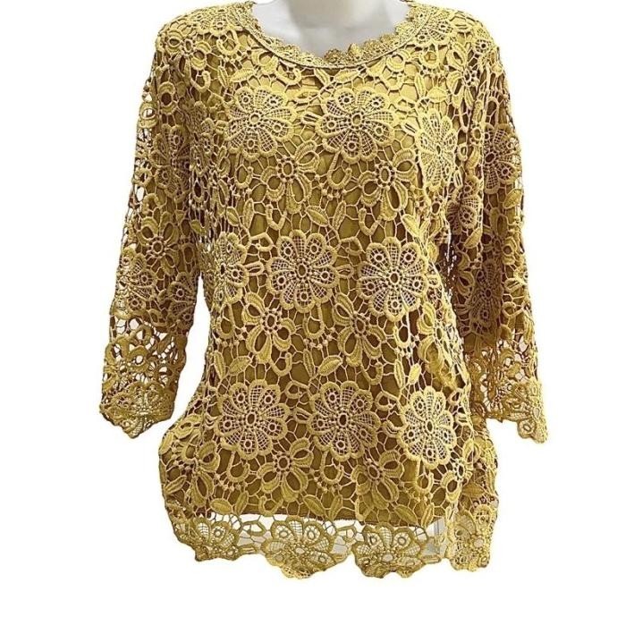 Atasan Brukat Wanita Blouse Full Brokat Putih Prada Jumbo Tangan 7/8