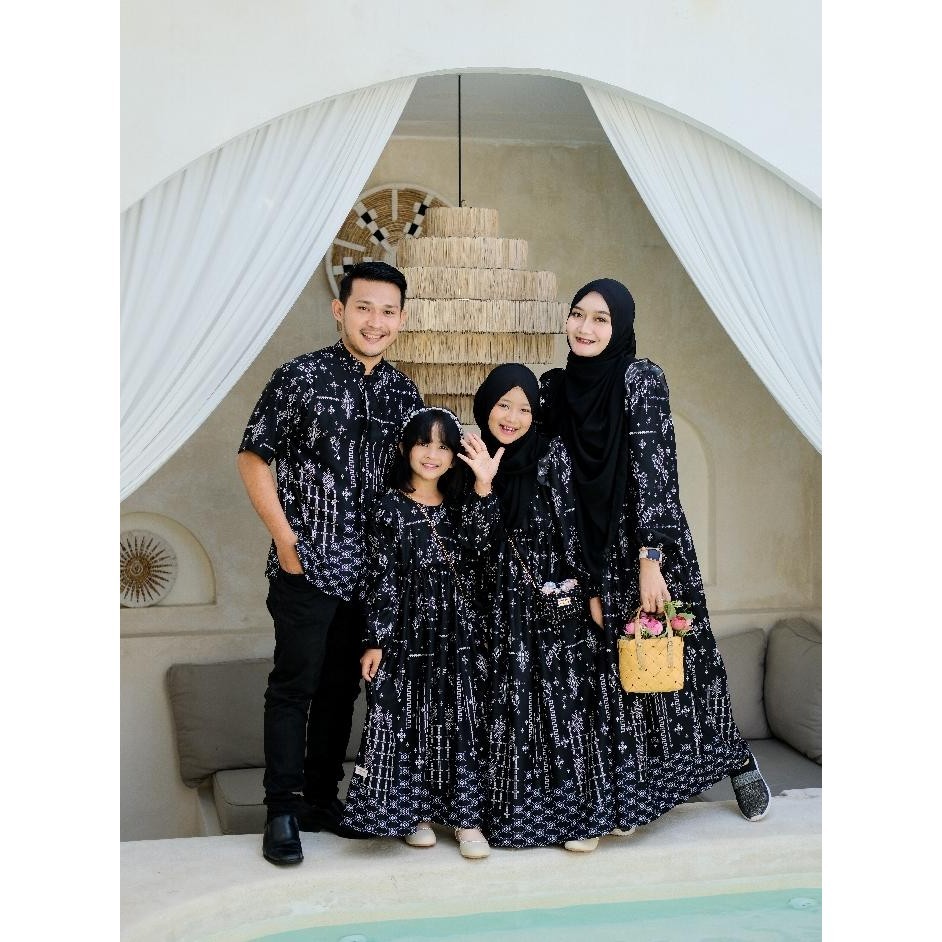 Baju By Lora - Family Set Seravina Series Black | Set Gamis Koko Terbaru Lebaran 2024
