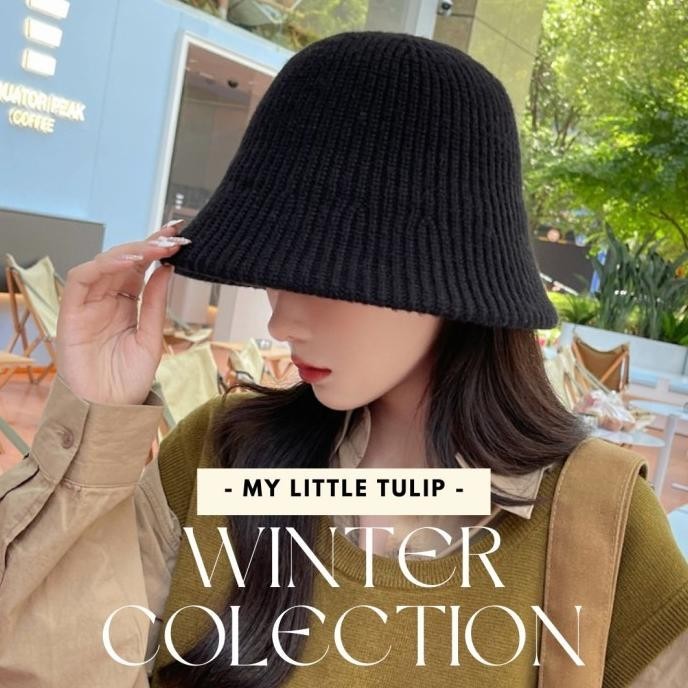 Topi Bucket Rajut Polos Tebal Topi Wanita Korea Bisa Dilipat Topi Cewe