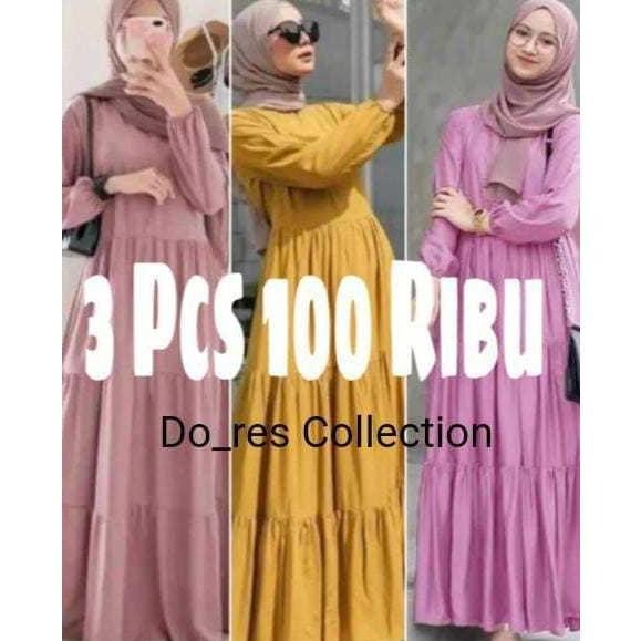 3 Pcs 100 Ribu Gamis Rempel Maxi Jumbo Rayon Twill Model Kekinian/Gamis Viral Promoo