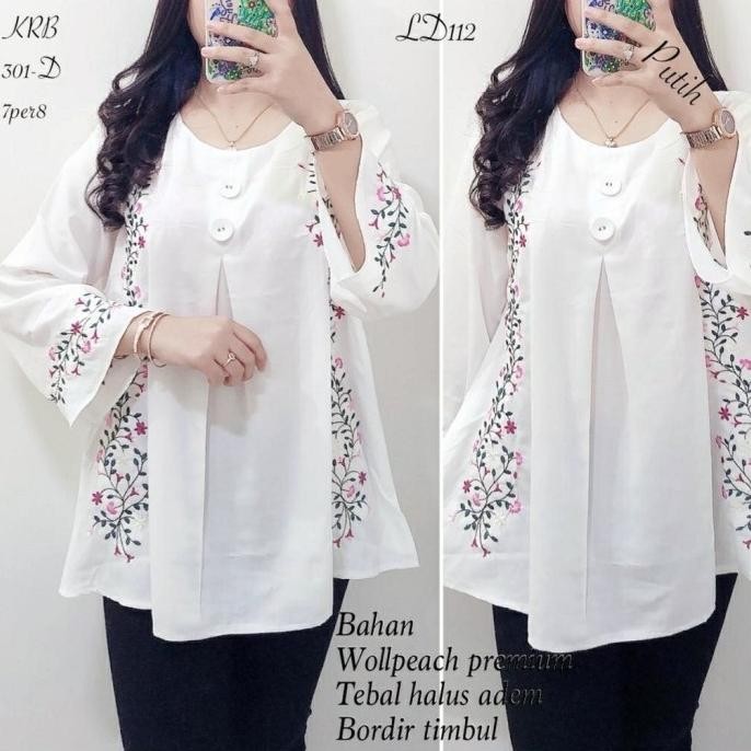 Atasan Motif Bordir Warna Bordiran Timbul Atasan Putih Blus Putih