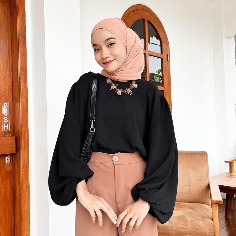 Mika Blouse Wanita Crinkle Lengan Balon Ld 120 Atasan Hits Kekinian Terbaru