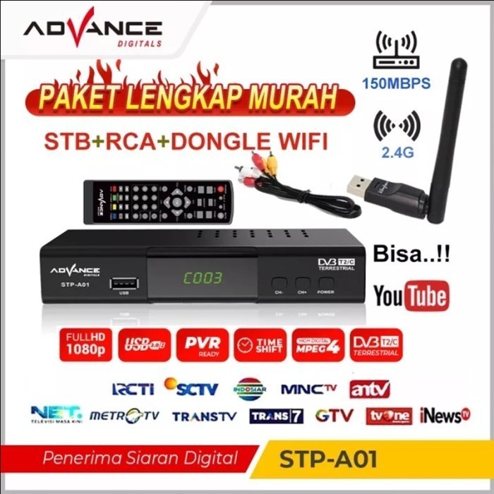 Advance Set Top Box TV Digital Receiver STB TV BOX+Dongle Wifi