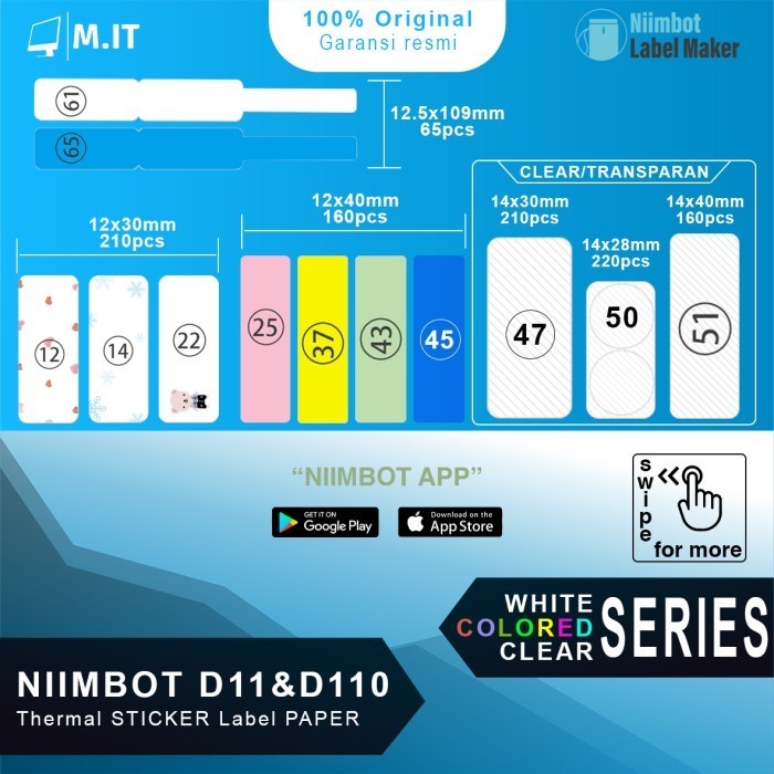 

Refill Sticker Label Thermal NIIMBOT D110 D11 Colored Clear Series