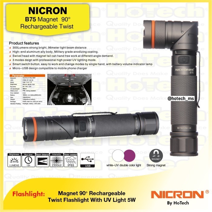 NICRON Flashlight B75 Twist Flashlight B 75 Magnet 90 Rechargeable