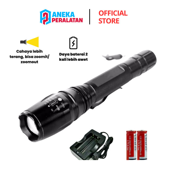 Senter SWAT POLICE T6 2 BATERAI CAS SUPER TERANG BISA ZOOM ORIGINAL