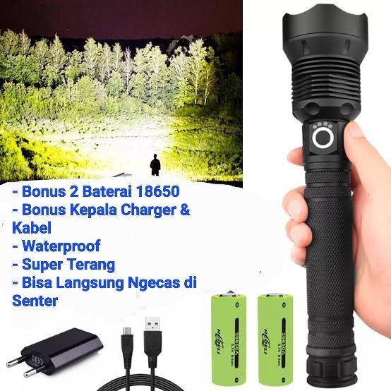 XLMP Senter LED Powerful Super Terang XHP90.2 Waterproof Charger USB