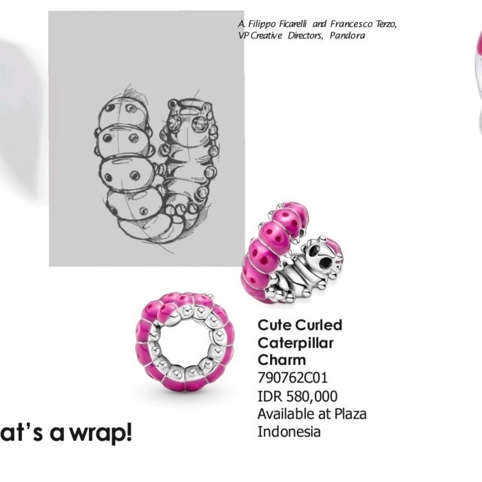 PANDORA CUTE CATERPILLAR CHARM GELANG ORI