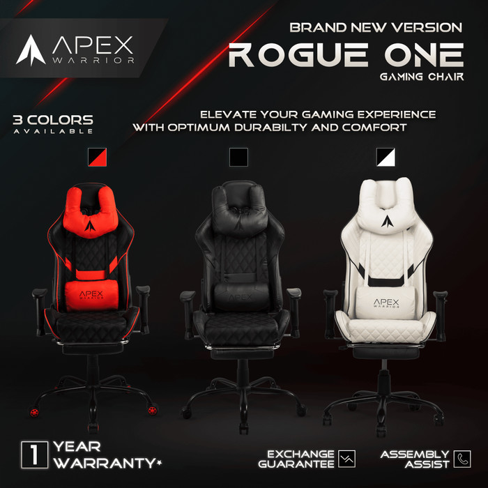 Apex Warrior Rogue One Kursi Gaming Premium W/ Footrest - Red/Black, All Black, White/Black, Yellow/Black